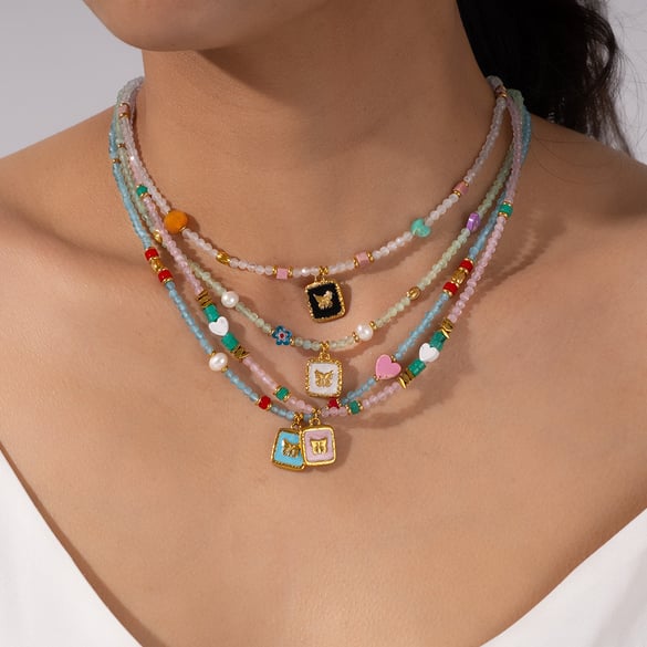 Exquisite Butterfly Beads Stainless Steel Women's Pendant Necklaces