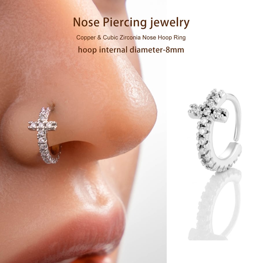 1 pièce délicate croix cuivre couleur or zircon nez pour femme Image7