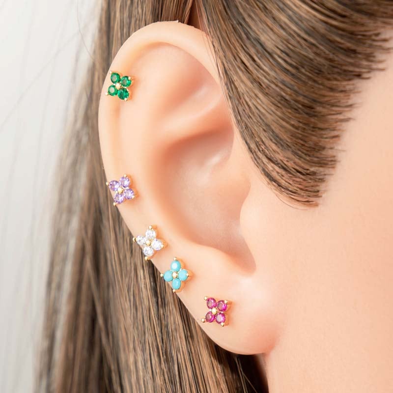 1 paire de boucles d&#39;oreilles piercing pour femme en forme de fleur simple, couleur cuivre et or, zircone Image4