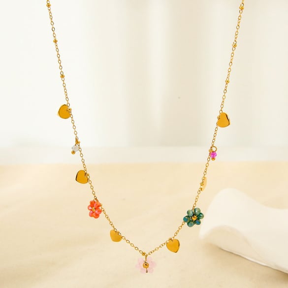 1 paio di collane con ciondolo da donna in acciaio inossidabile color oro e vetro, modello &quot;Romantic Series Sweet Flower&quot; 2