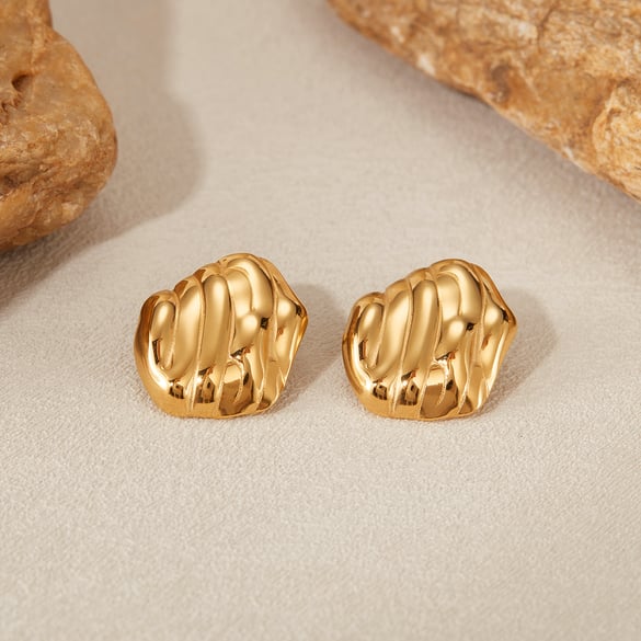 1 paire de boucles d&#39;oreilles à tige géométriques quotidiennes en acier inoxydable couleur or pour femme, série Simple