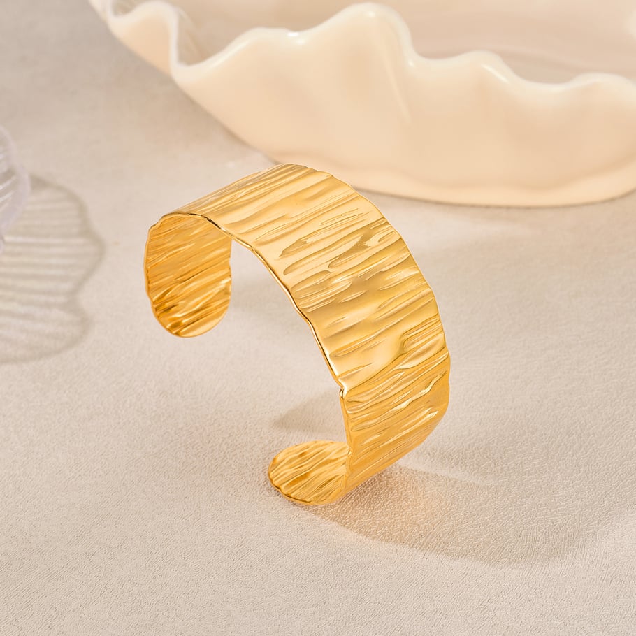 Bracelet manchette élégant en acier inoxydable doré pour femme, série simple, motif géométrique Image3