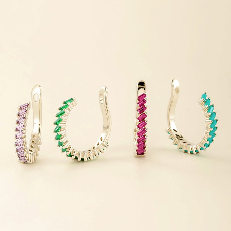 Pendientes de clip rectangulares de cobre y circonitas doradas para mujer (1 pieza) Imagen4