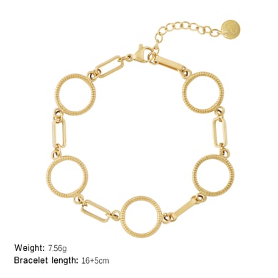 Annular Patchwork Geometric Stainless Steel Gold Color Women's Chain Bracelets h5 Picture2