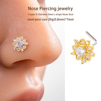 1 pièce de clou de nez luxueux en forme de fleur, couleur cuivre et or, serti de zircons pour femme h5 Image5