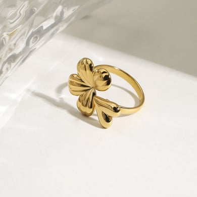 Retro Klaver Roestvrijstalen Goudkleurige Statement Ring h5 Afbeelding4
