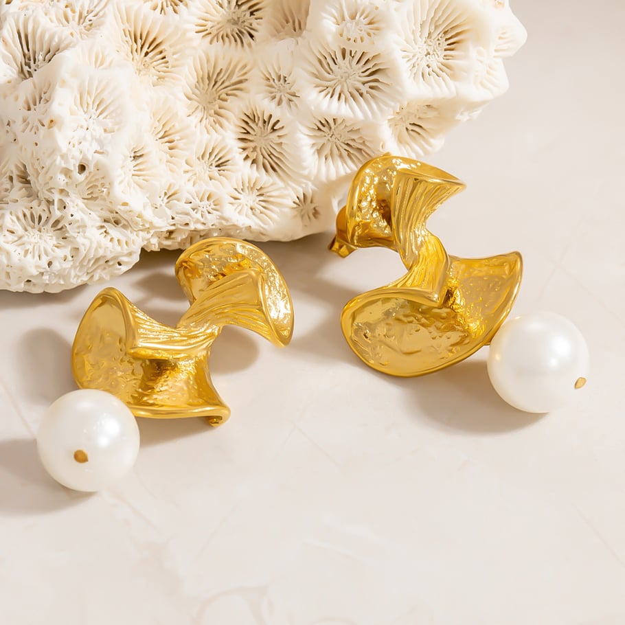 Orecchini pendenti geometrici in acciaio inossidabile color oro Immagine4