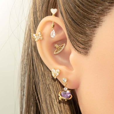1 Pair Simple Series Simple Heart Copper   Gold Color  Zircon Women's Piercings Earrings h5 Picture4
