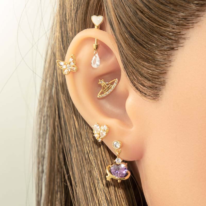 1 Pair Simple Series Simple Heart Copper   Gold Color  Zircon Women's Piercings Earrings Picture4