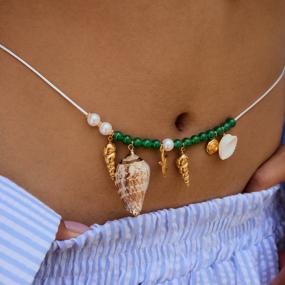 Chaînes de taille en acier inoxydable couleur or avec coquillages de style Ins 2