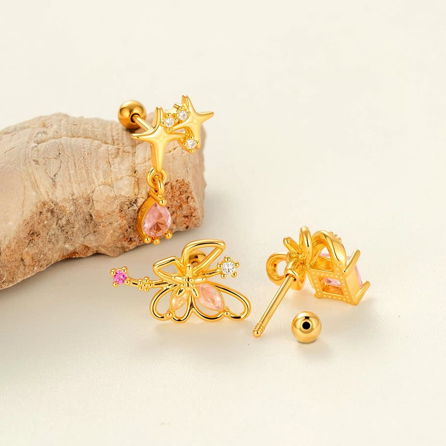Kupfer Schmetterling Zirkon Piercings Ohrringe Bild3