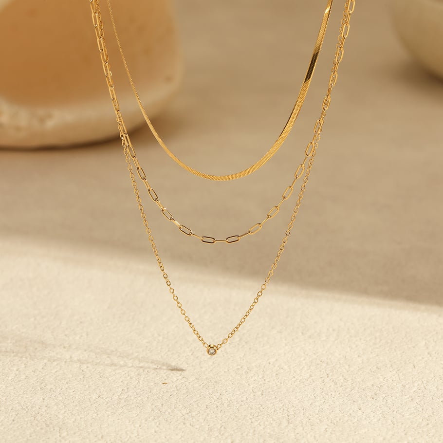 1 Pair Simple Series Chain Stainless Steel Gold Color Women's Layered Necklaces h5Picture3