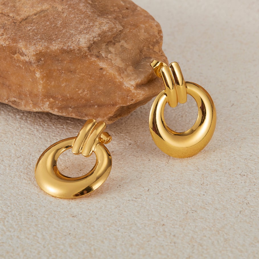 1 paio di orecchini a bottone da donna in acciaio inossidabile color oro, con motivo geometrico, semplici e quotidiani Immagine3