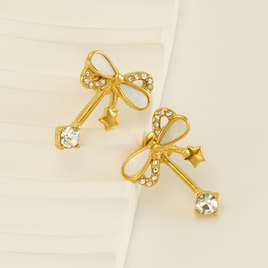 Orecchini a bottone in acciaio inossidabile color oro con nodo a fiocco h5 Immagine4