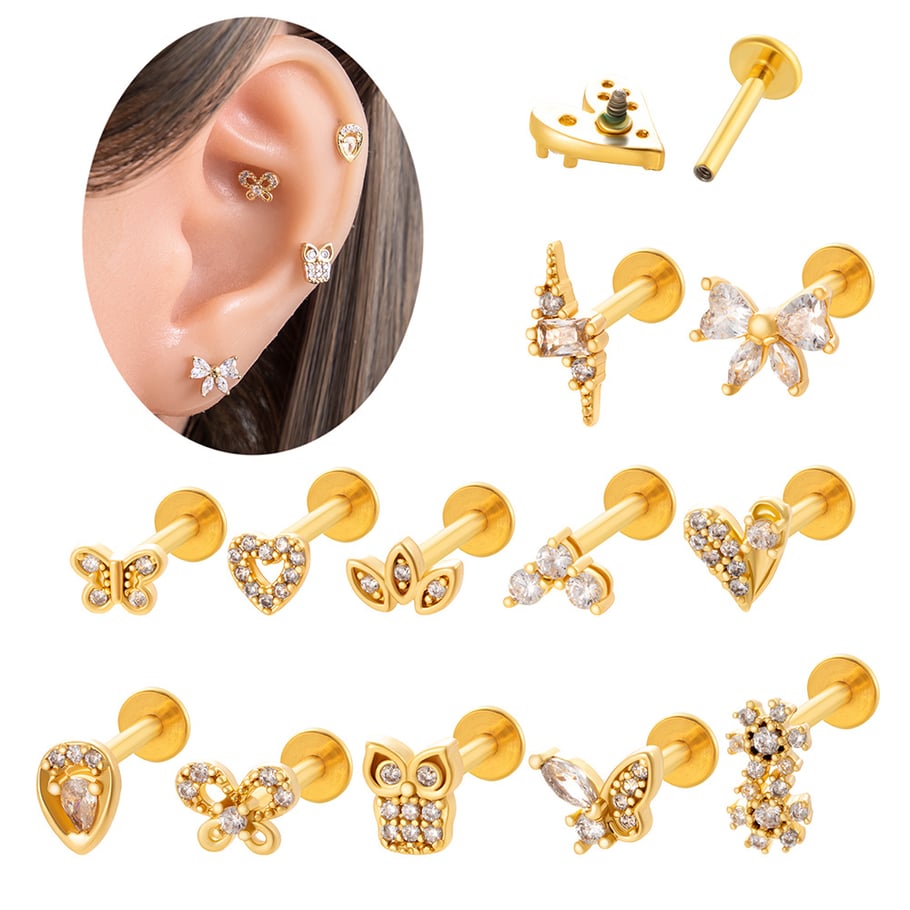 1 Pair Simple Series Simple Heart Copper   Gold Color  Zircon Women's Piercings Earrings Picture3
