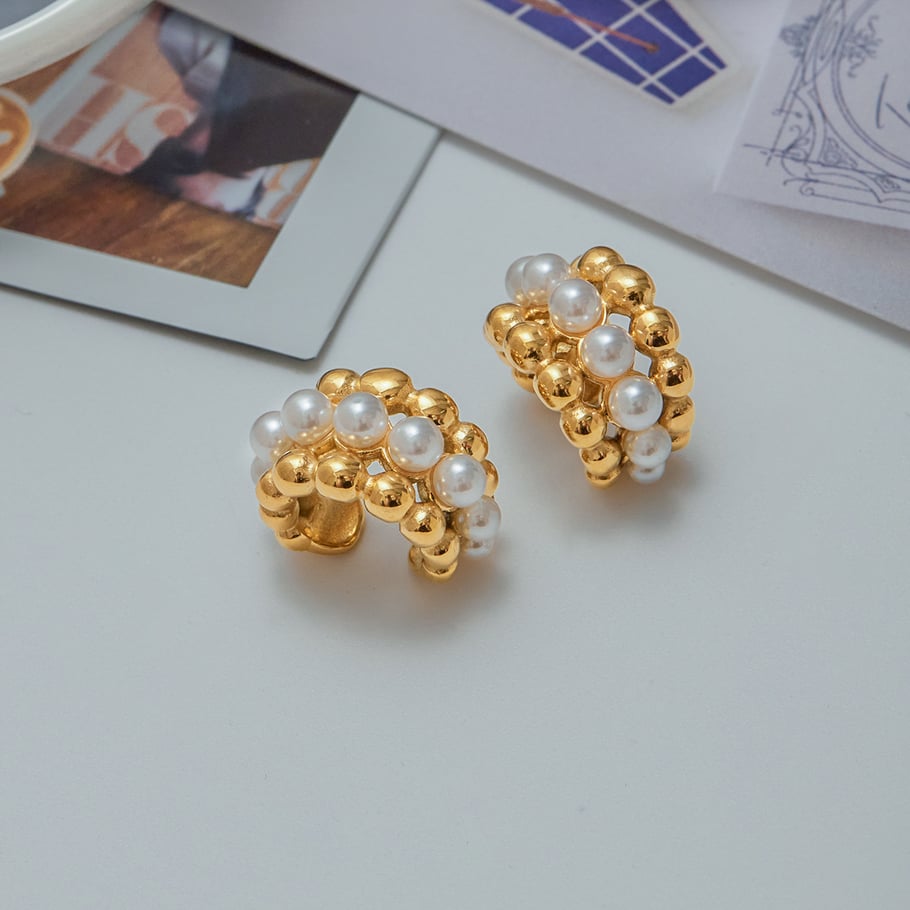 Retro Beads Edelstahl Goldfarbene Ohrmanschetten Bild3