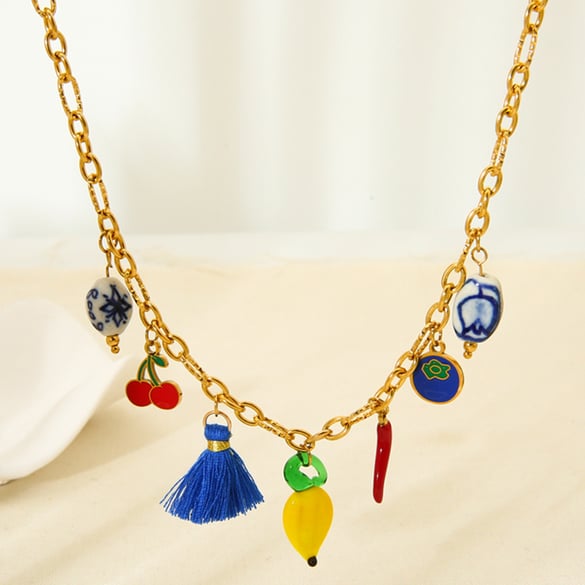 Colliers pendentifs en acier inoxydable DIY de la série Sweet Fruit