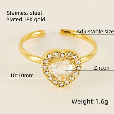 Anelli con pietre preziose color oro in acciaio inossidabile a forma di cuore h5 Immagine2