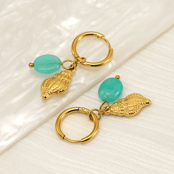 Boucles d&#39;oreilles pendantes Oceanic en acier inoxydable couleur or 2