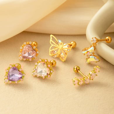 1 Çift Basit Seri Basit Kalp Bakır Altın Rengi Zirkonyum Kadın Piercing Küpe h5 Resim5
