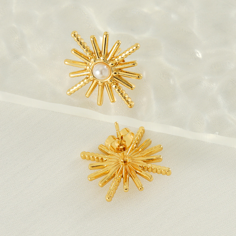 Orecchini a bottone in acciaio inossidabile color oro Immagine5