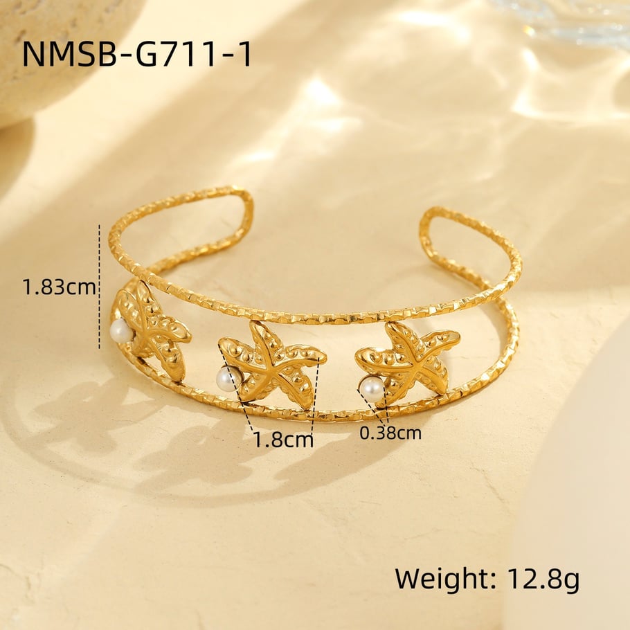 Pulseras de acero inoxidable de lujo para mujer, color dorado, con temática de caracola Imagen2