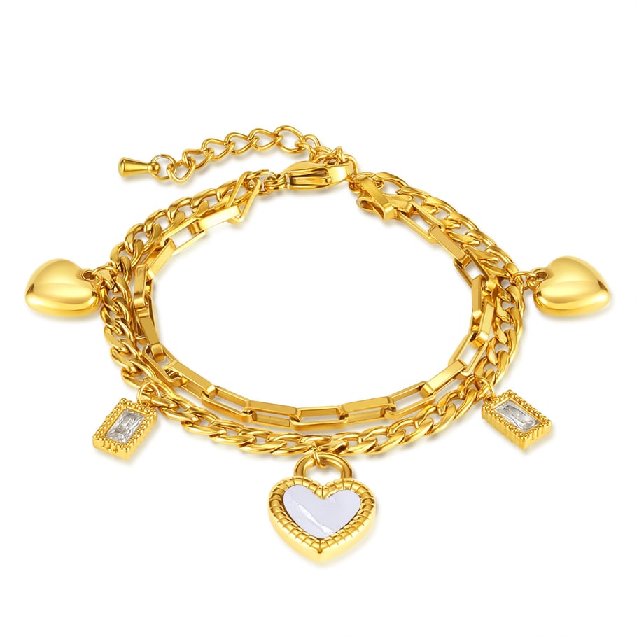 Tägliche Herz-Charm-Armbänder aus Edelstahl in Goldfarbe 