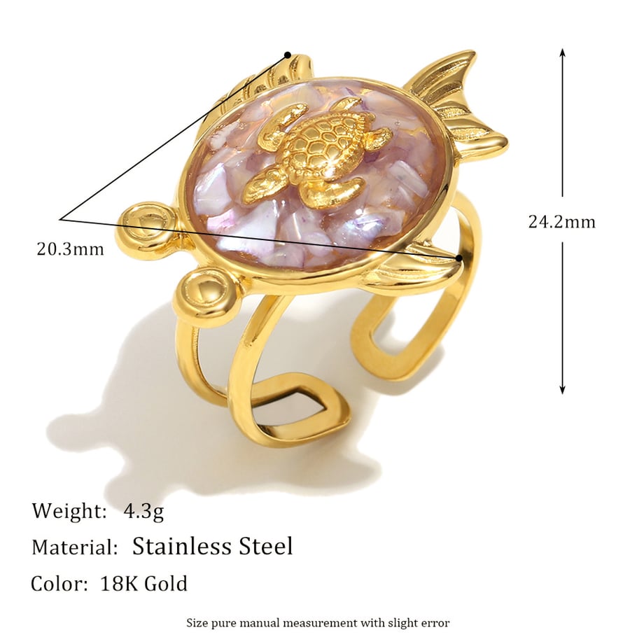 Anillos ajustables de acero inoxidable con diseño de tortuga elegante y lujoso para mujer Imagen2
