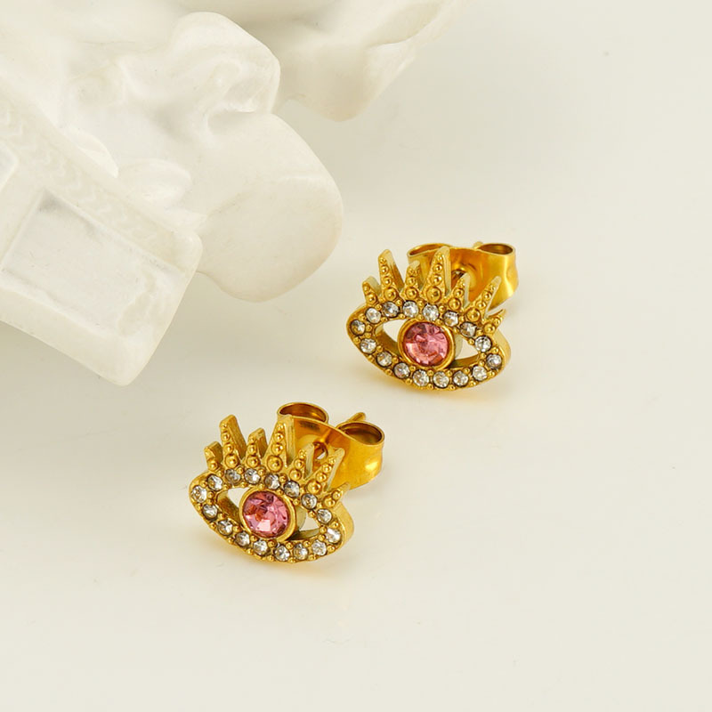 Orecchini piercing in acciaio inossidabile color oro con occhio del diavolo Immagine3