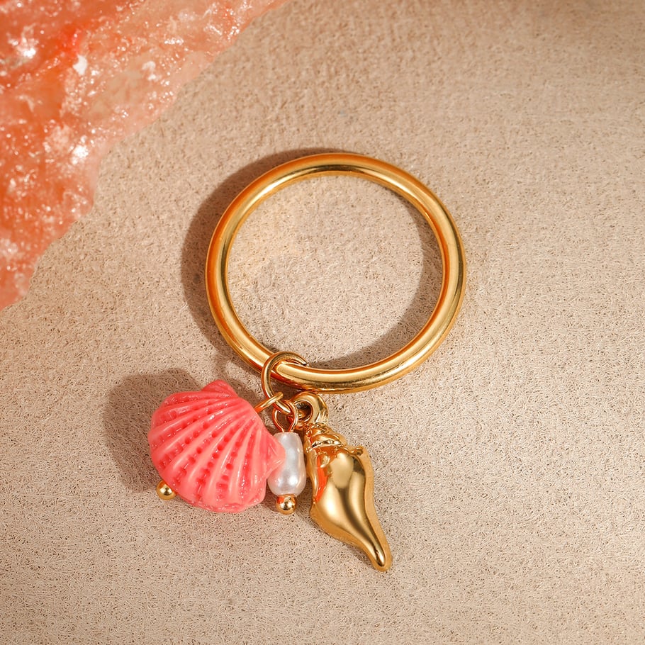 1 Paar Statement-Ringe aus Edelstahl der Romantic Series Vacation Turtle in Goldfarbe Bild3
