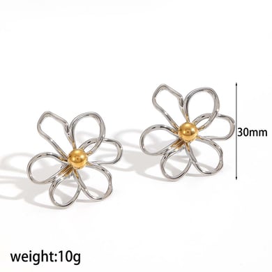 Conjuntos de pendientes de acero inoxidable color dorado con flores h5 