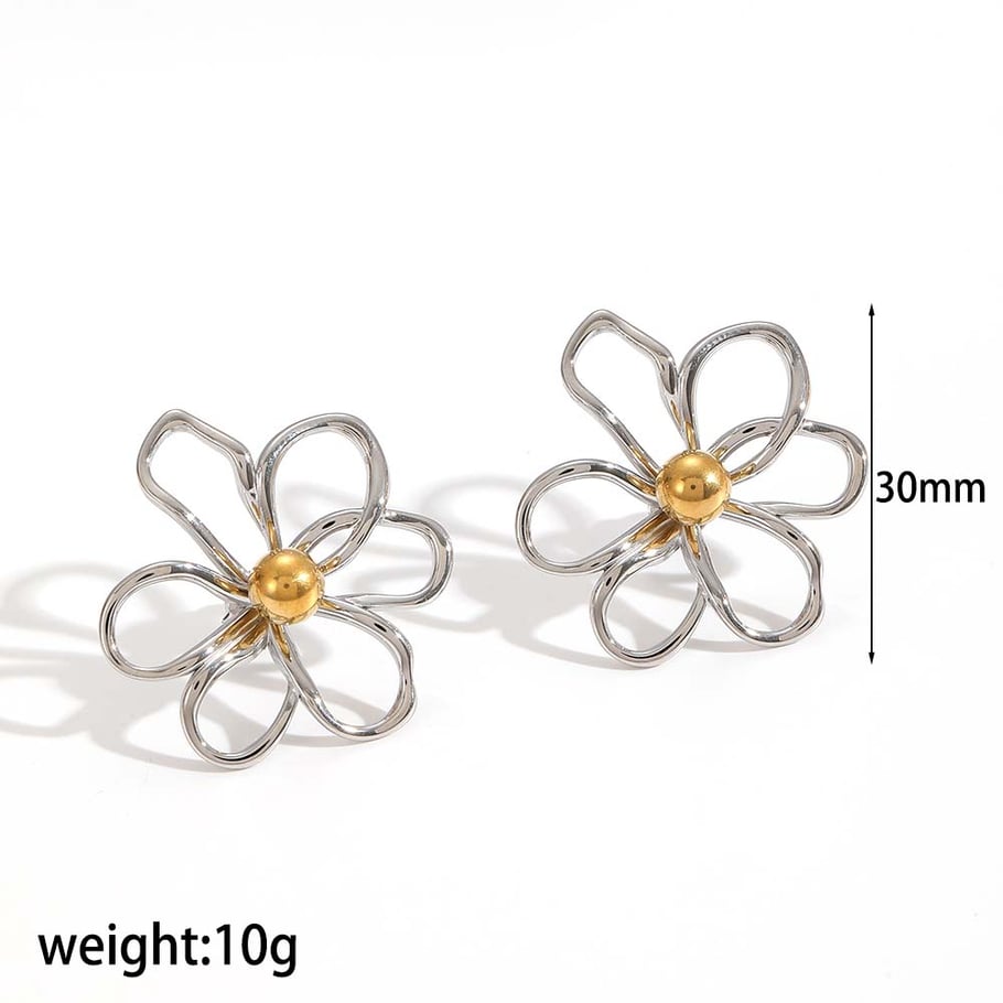 Conjuntos de pendientes de acero inoxidable color dorado con flores 