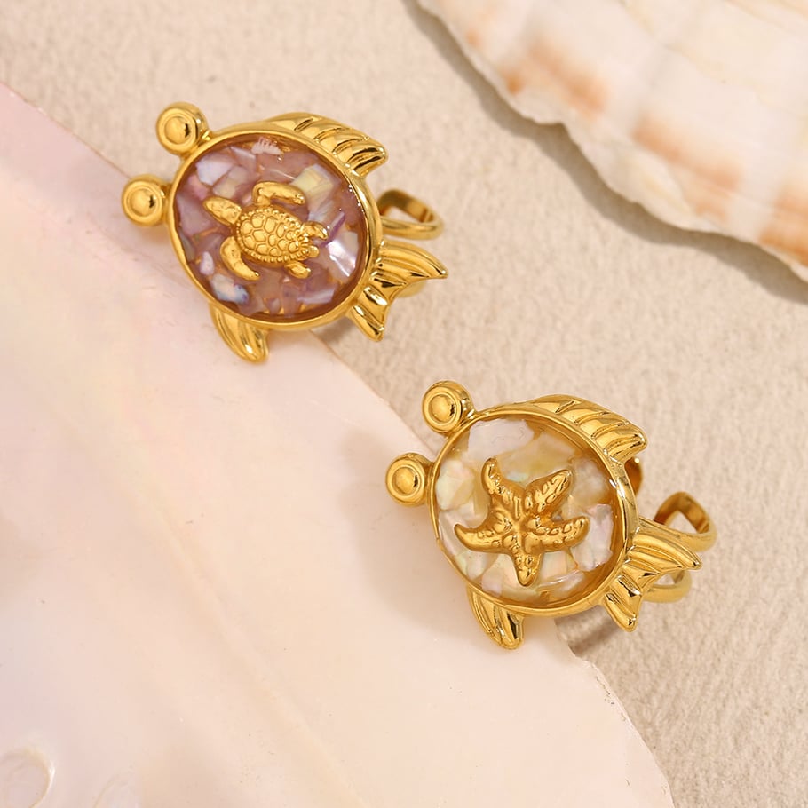 Anillos ajustables de acero inoxidable con diseño de tortuga elegante y lujoso para mujer Imagen8