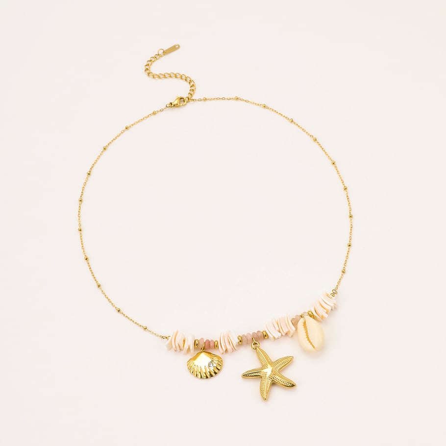 Collar con colgante de estrella de mar y concha de diseño creativo en color dorado para mujer 