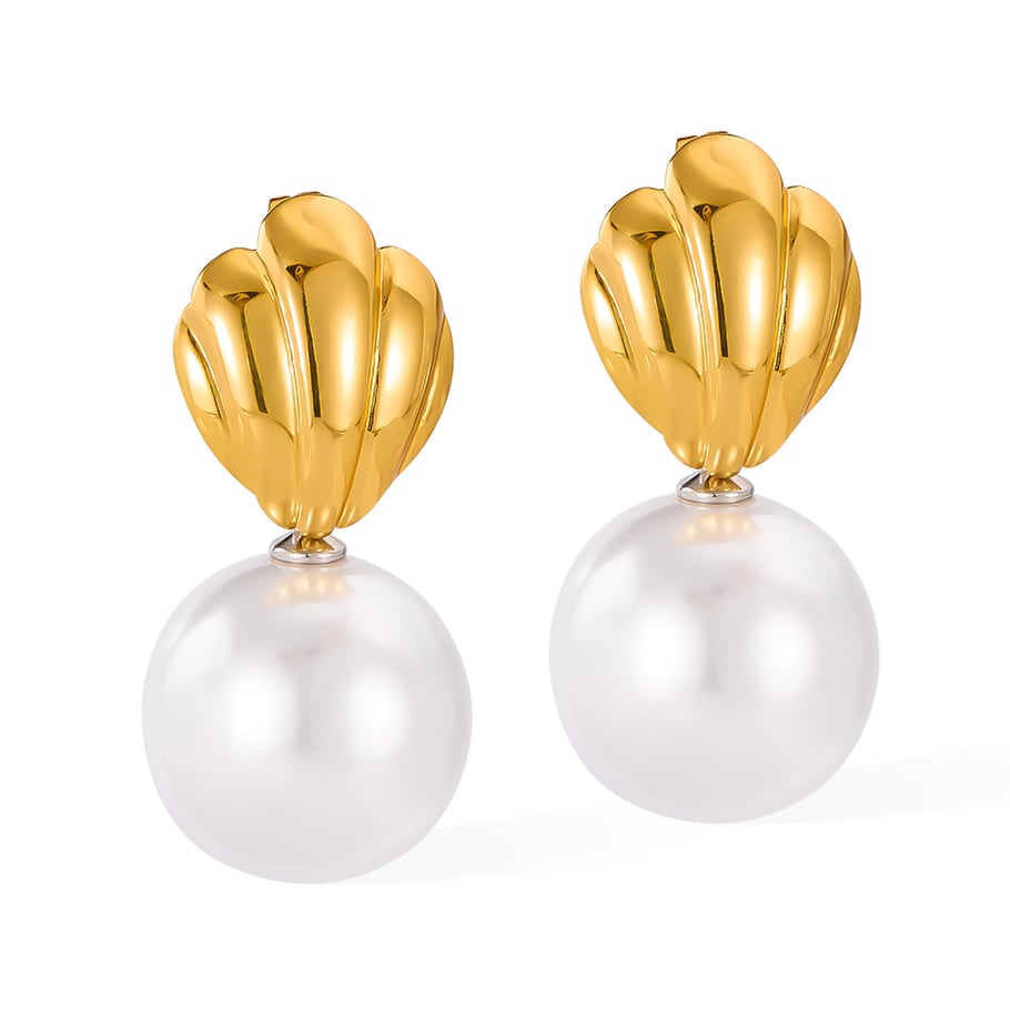 1 paio di orecchini a bottone classici da donna in acciaio inossidabile color oro a forma di conchiglia 