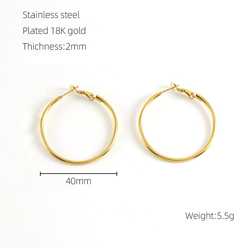 Orecchini a cerchio classici in acciaio inossidabile color oro Immagine2