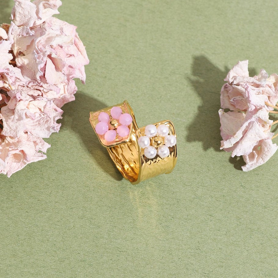 Romantische bloem roestvrij staal goudkleurige statement ring Afbeelding4