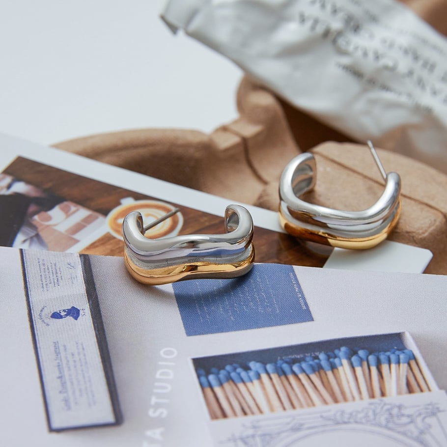 Simple Geometric Stainless Steel Mixed Color Hoop Earrings Picture4