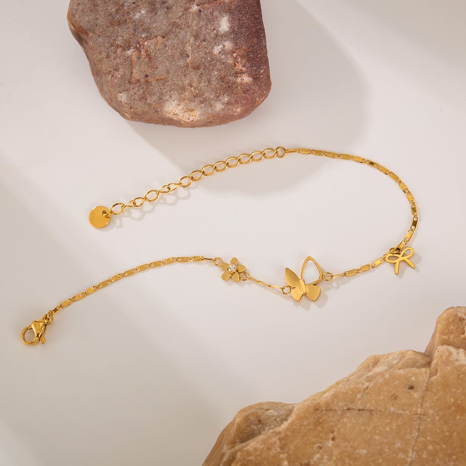 Schmetterlings-Charm-Armbänder aus Edelstahl in Goldfarbe Bild4