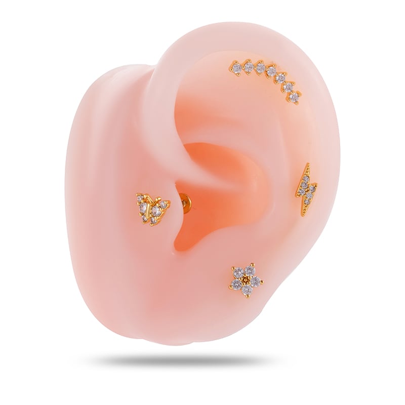 1 Pair Simple Series Simple Flower Copper   Gold Color  Zircon Women's Piercings Earrings Picture5