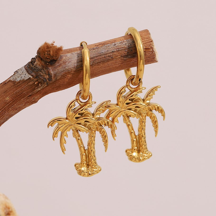 Pendientes colgantes de acero inoxidable para mujer con diseño de planta de vacaciones de la serie romántica Imagen3