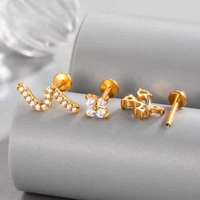 Edelstahl Gold Farbe Zirkon Piercings Ohrringe h5 Bild3