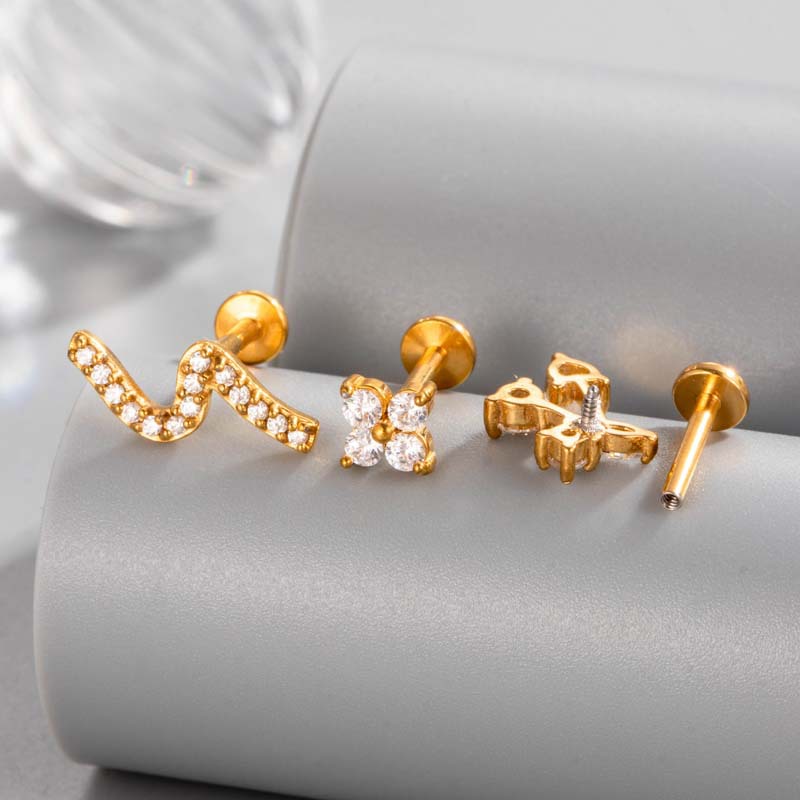Edelstahl Gold Farbe Zirkon Piercings Ohrringe Bild3