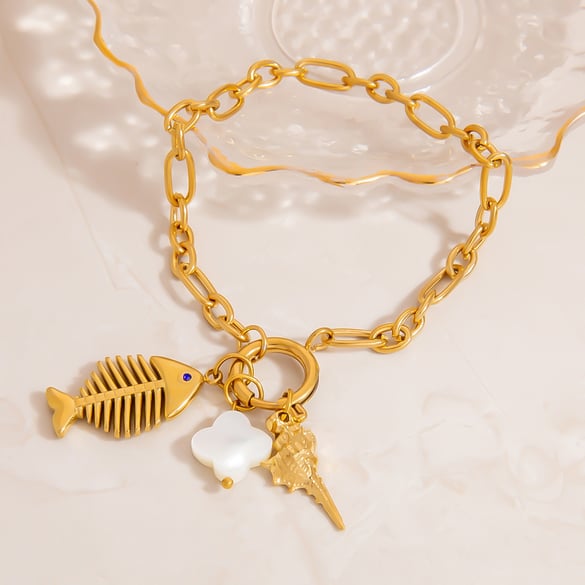 Braccialetti con ciondoli classici da donna in acciaio inossidabile color oro a spina di pesce 2