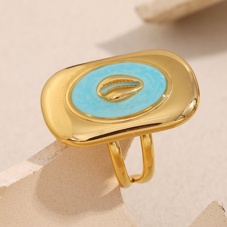 Anillos de acero inoxidable para mujer de la serie Ocean de estilo retro de lujo Imagen5