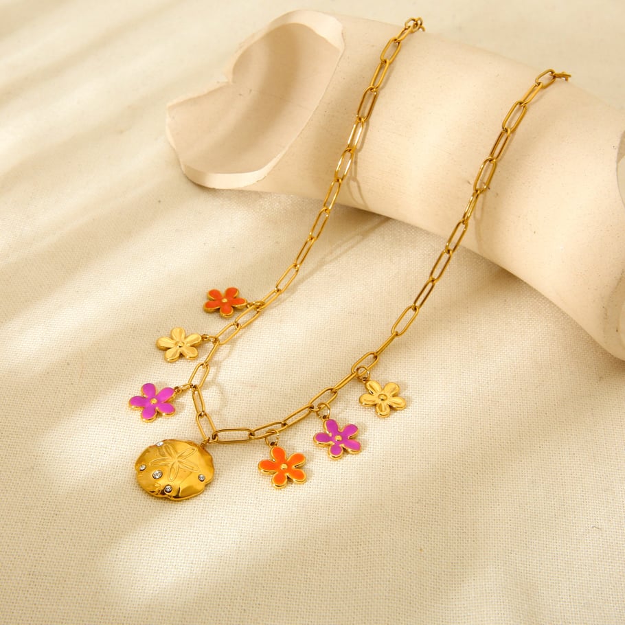 1 Paar romantische Serie süße Blume Edelstahl Gold Farbe Zirkon Damen Anhänger Halsketten Bild3