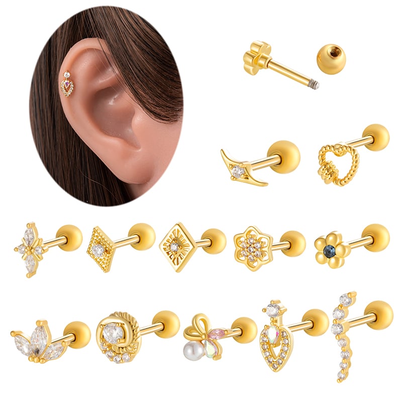 1 Pair Simple Series Simple Heart Copper   Gold Color  Zircon Women's Piercings Earrings Picture3