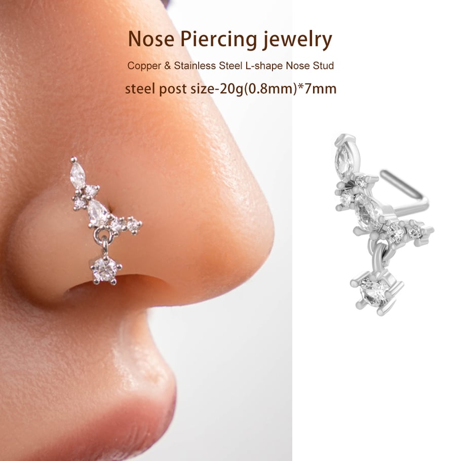 1 pièce de piercing de nez géométrique en cuivre doré et zircon pour femme Image6