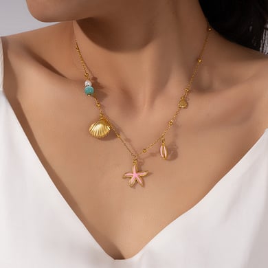 Classic Starfish Colorful Gold Color Women's Pendant Necklaces h5 Picture5