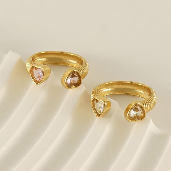 Anelli con pietre preziose color oro in acciaio inossidabile a forma di cuore 2